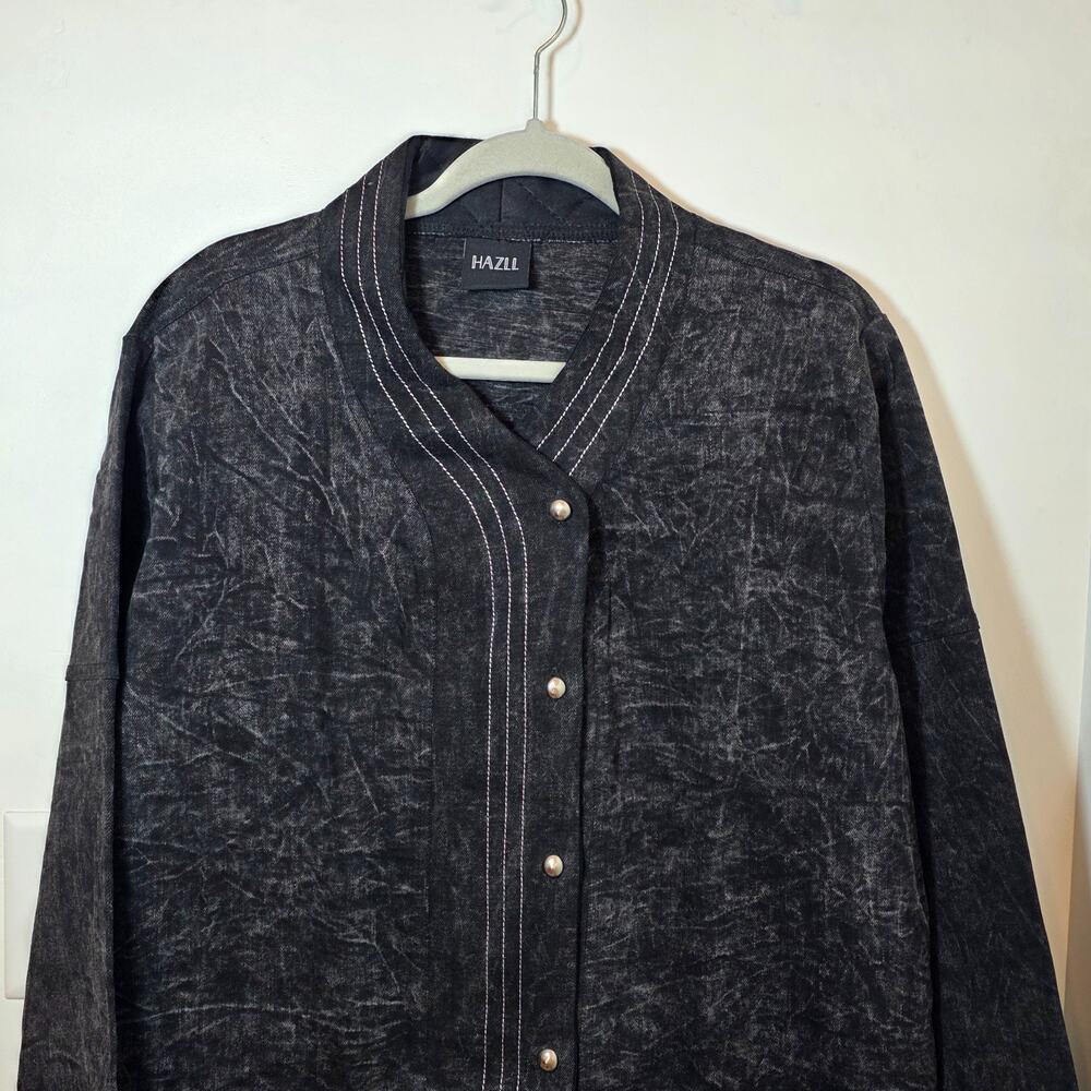 Men's Acid Wash Denim Jean Chore Jacket Size M Oversized Black Pockets Grunge - Picture 3 of 10